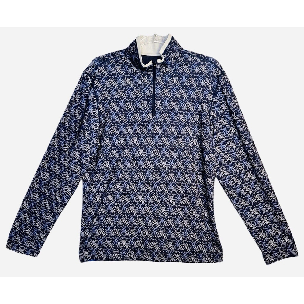 Robert Graham Clubhouse Mens Medium Iron Skull Classic Quarter Zip Blue Pullover